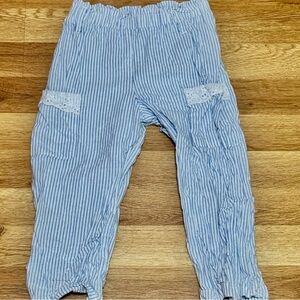 Light Blue & White Striped Pants with eyelet pockets, Toddler Girls Size XS (4)